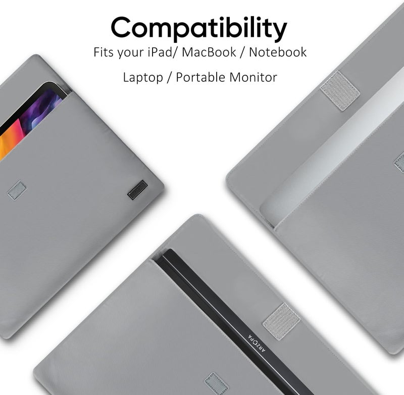 ARZOPA 17.3" Portable Monitor Sleeve Bag, PU Leather Laptop Case for Travel, Grey - Image 2